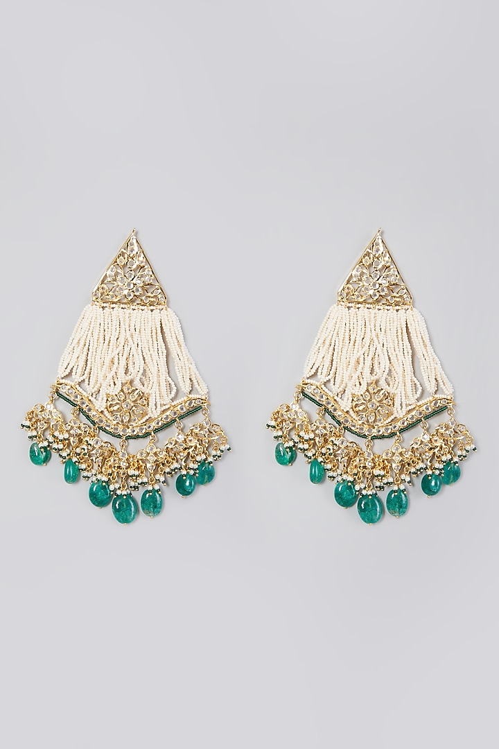 Gold Plated Pearl Chandbali Earrings by Kiara at Pernia's Pop Up Shop