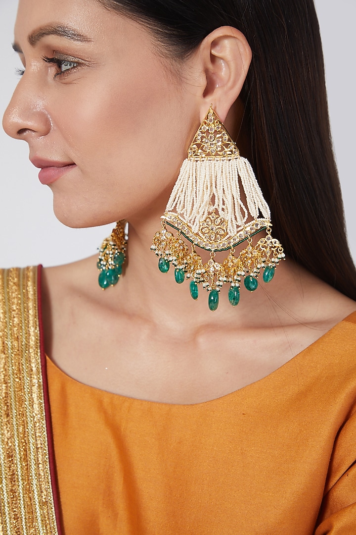 Gold Plated Pearl Chandbali Earrings by Kiara at Pernia's Pop Up Shop