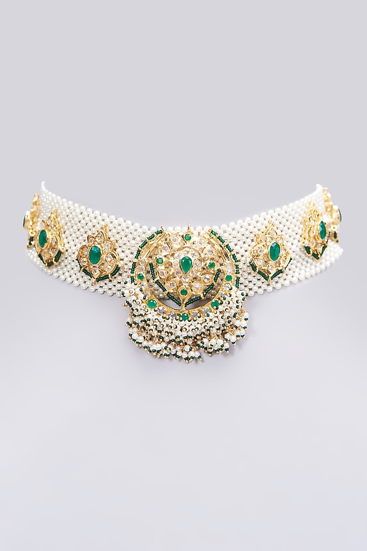 Gold Plated Pearl & Green Onyx Choker Necklace by Kiara at Pernia's Pop Up Shop