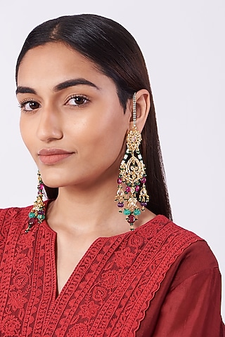 Gold Plated Multi-Colored Stone Chandbali Earrings by Kiara