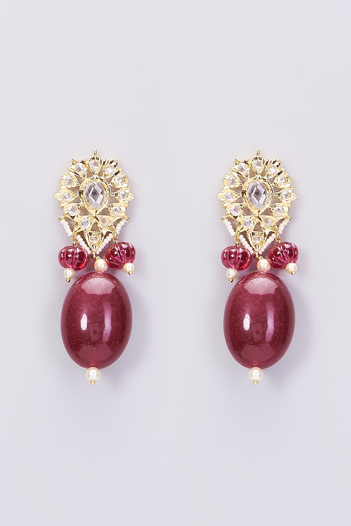 Gold Plated Red Onyx Stud Earrings by Kiara at Pernia's Pop Up Shop