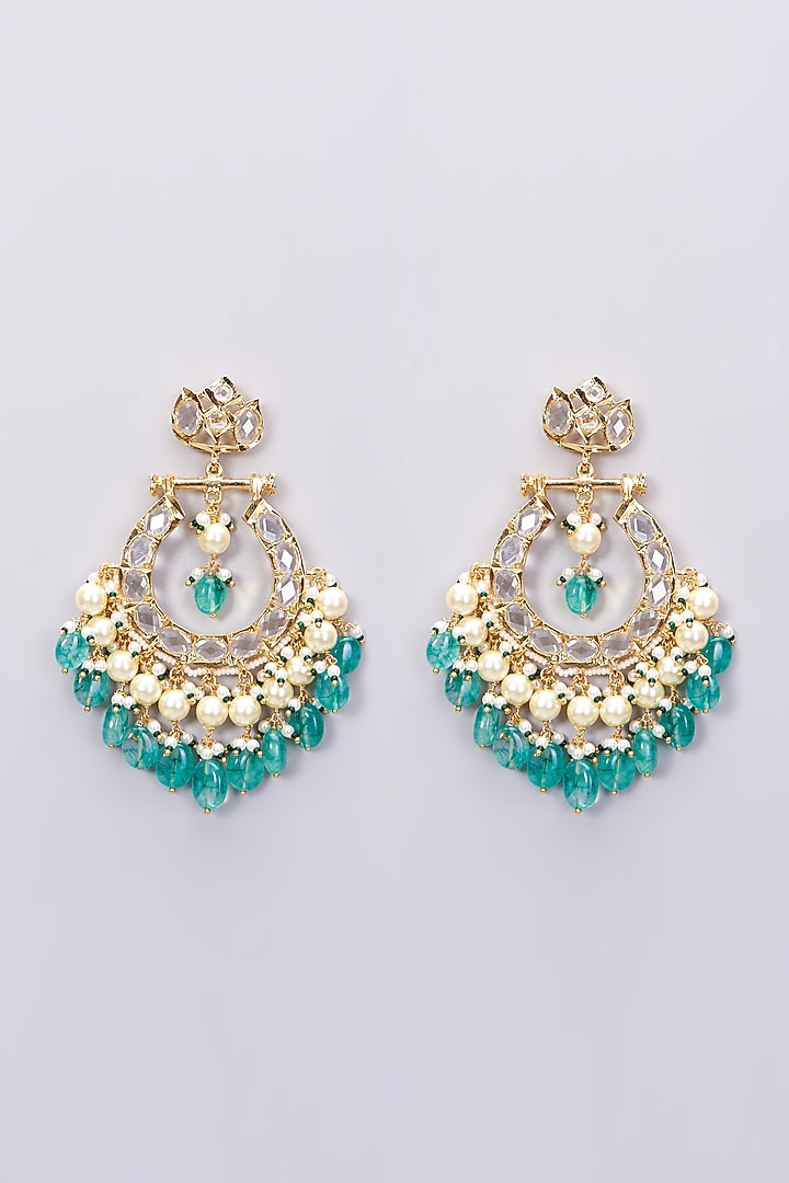 Gold Plated Green Onyx Chandbali Earrings by Kiara at Pernia's Pop Up Shop