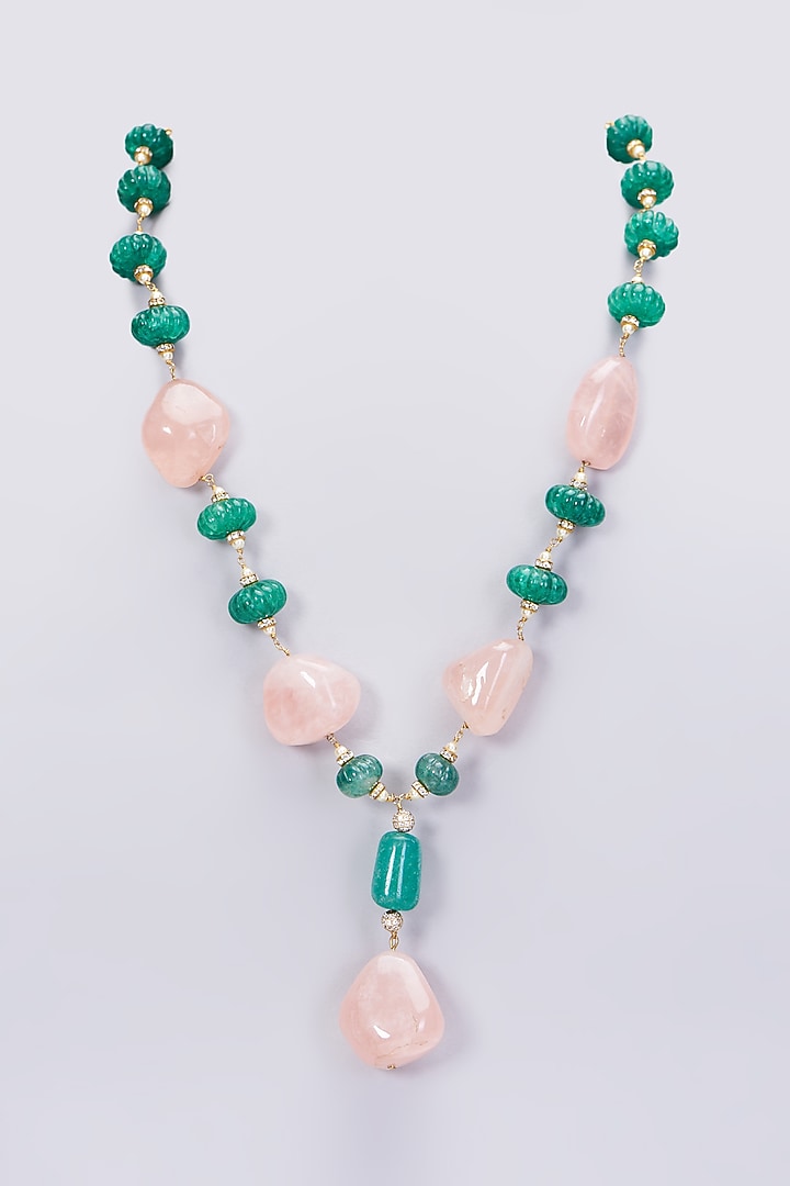 Gold Plated Rose Pink Quartz Long Necklace by Kiara at Pernia's Pop Up Shop