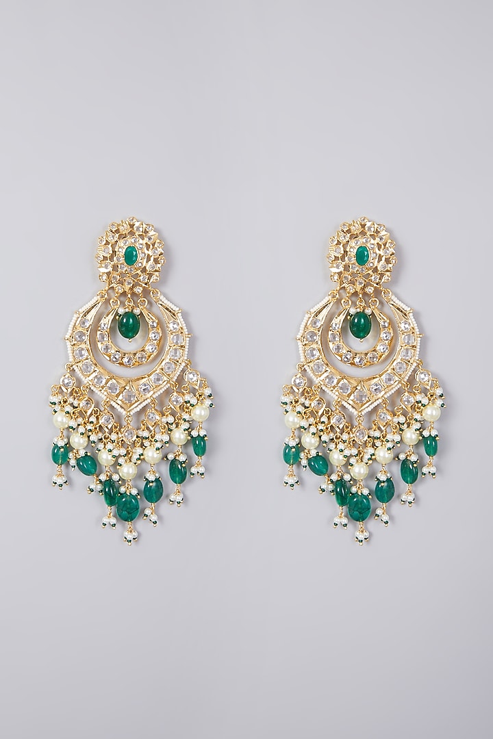 Gold Plated Green Onyx & Pearl Chandbali Earrings by Kiara at Pernia's Pop Up Shop