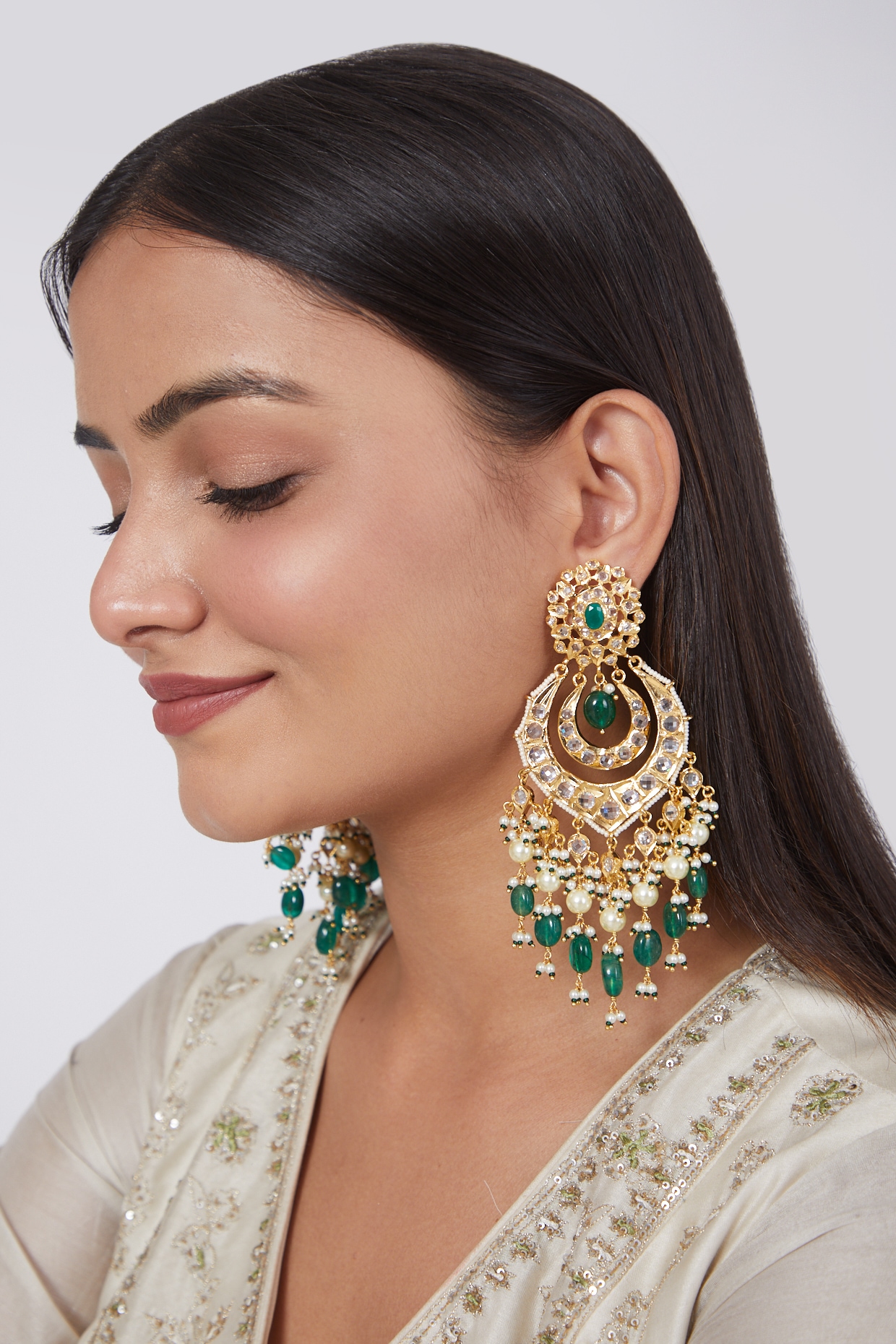 SKU72 Kundan Earring and Maang Tikka set - Caramel Cream – Taur Jewellery