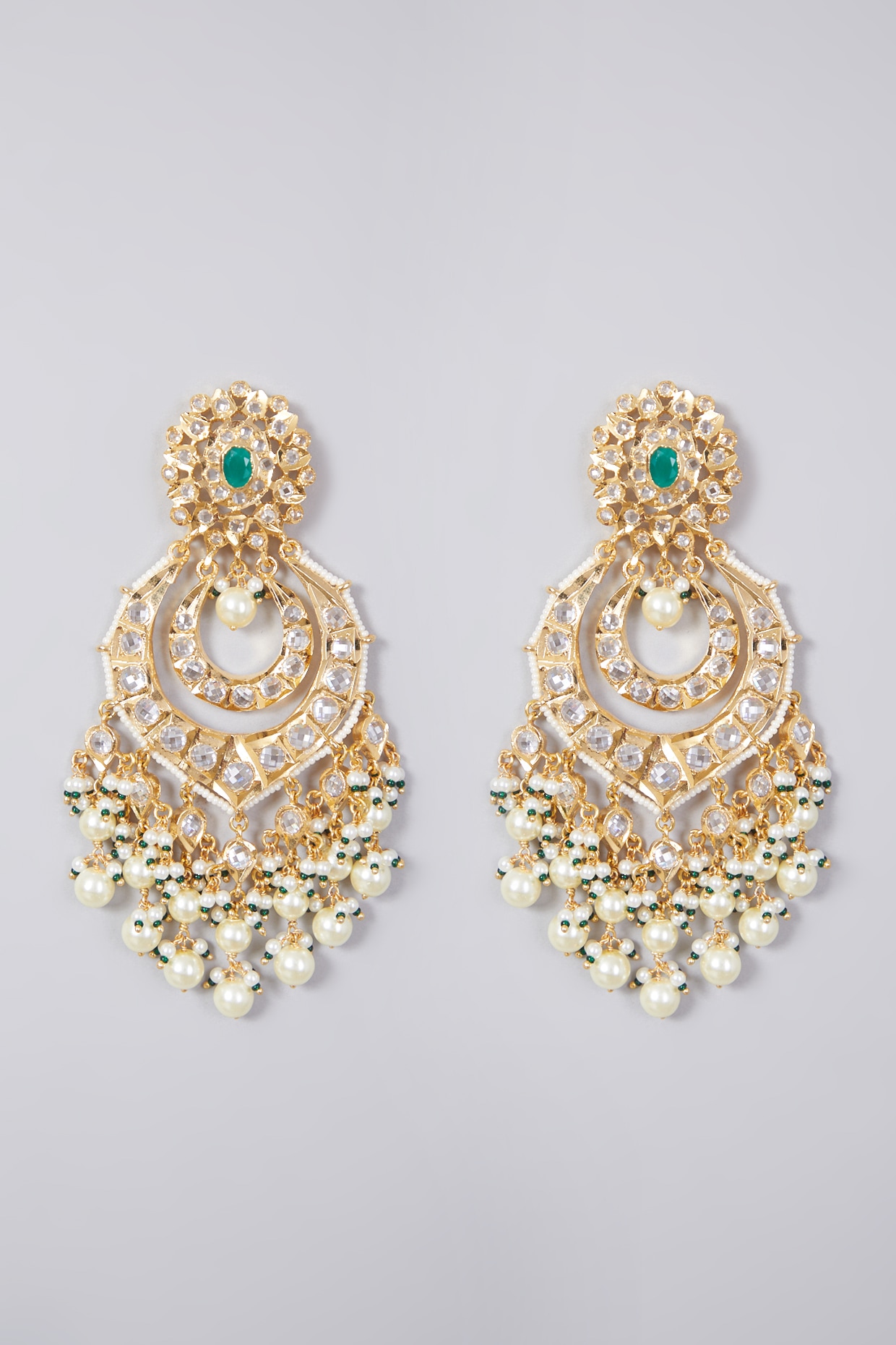 Gold Ethnic Traditional Wedding Bold Kundan And Pearls Detailing Drop  Earrings For Women