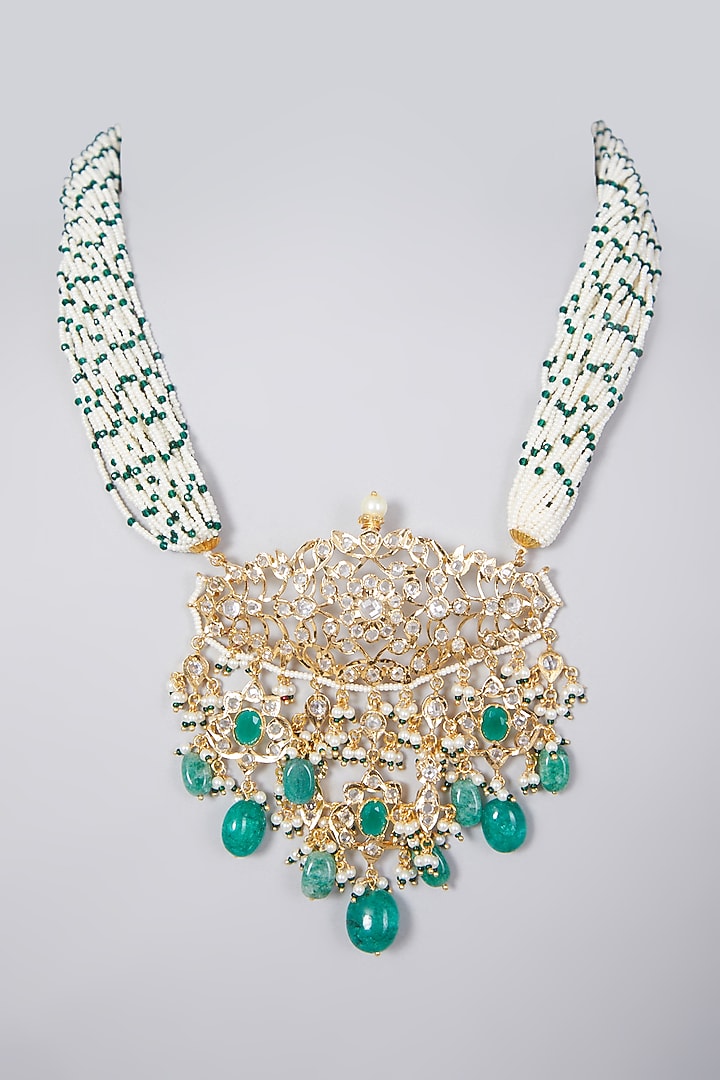 Gold Plated Kundan Polki & Beaded Necklace by Kiara at Pernia's Pop Up Shop