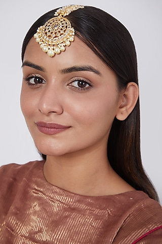 Gold Plated Kundan Polki Maang Tikka by Kiara