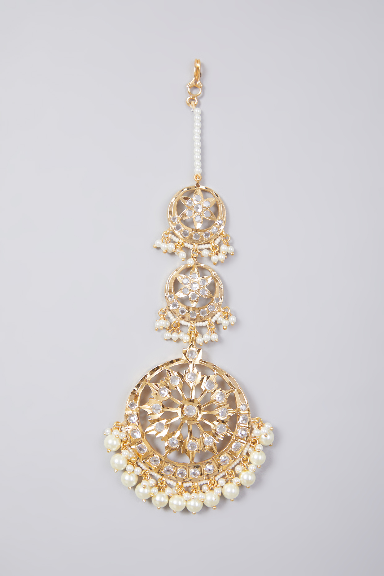 Gold Plated Kundan Polki & Pearl Maang Tikka by Kiara
