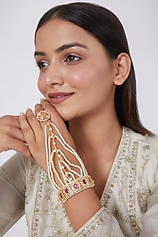 Gold Plated Pearl Haath Phool by Kiara-JEWELLERY AS GIFTS