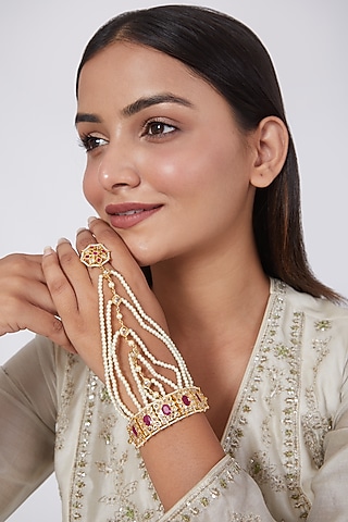 Gold Plated Pearl Haath Phool by Kiara