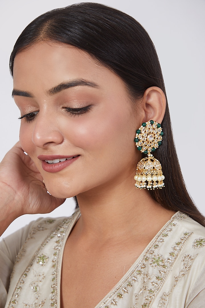 Gold Plated Kundan Polki Jhumka Earrings by Kiara