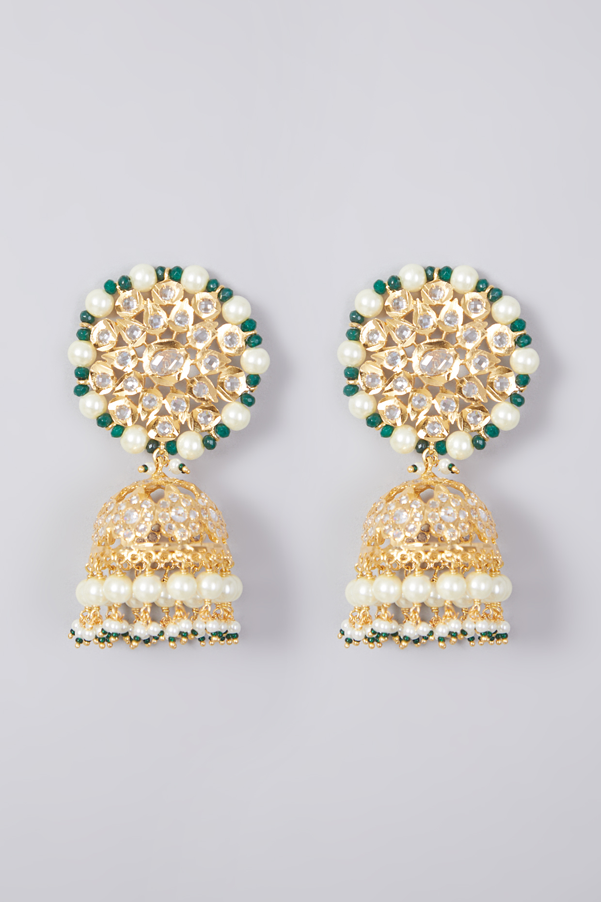 Gold Plated Kundan Polki & Pearl Jhumka Earrings by Kiara