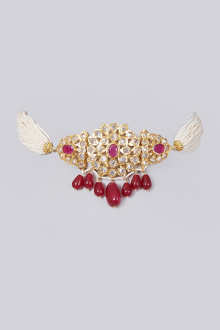 Gold Plated Kundan Polki Choker Necklace by Kiara