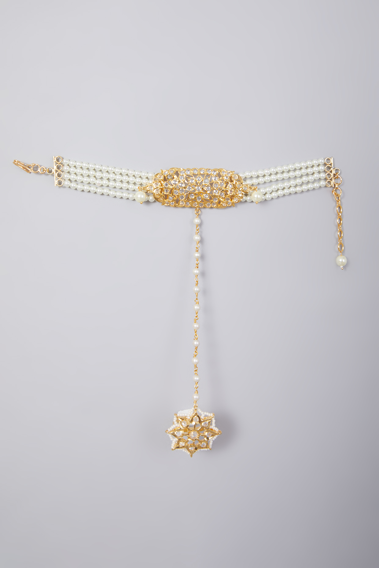 Gold Plated Kundan Polki Hathphool by Kiara