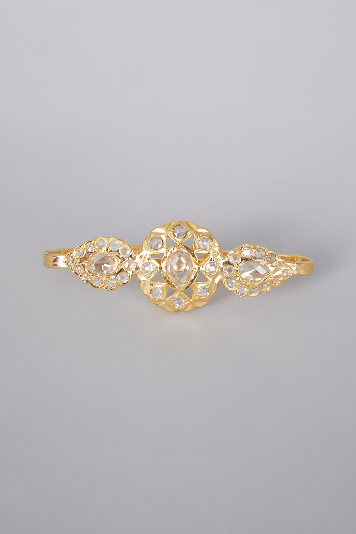 Gold Plated Kundan Polki Palm Cuff by Kiara