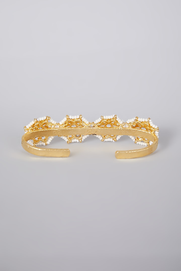 Gold Plated Kundan Polki & Pearls Palm Cuff by Kiara at Pernia's Pop Up Shop