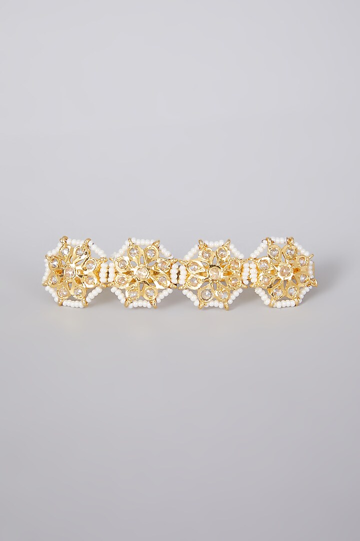 Gold Plated Kundan Polki & Pearls Palm Cuff by Kiara at Pernia's Pop Up Shop
