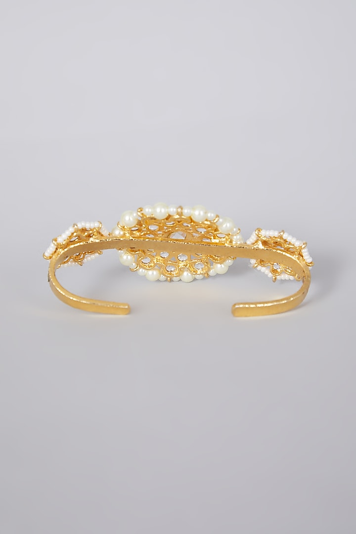 Gold Plated Palm Cuff With Kundan Polki by Kiara at Pernia's Pop Up Shop