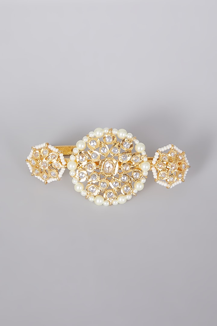 Gold Plated Palm Cuff With Kundan Polki by Kiara at Pernia's Pop Up Shop