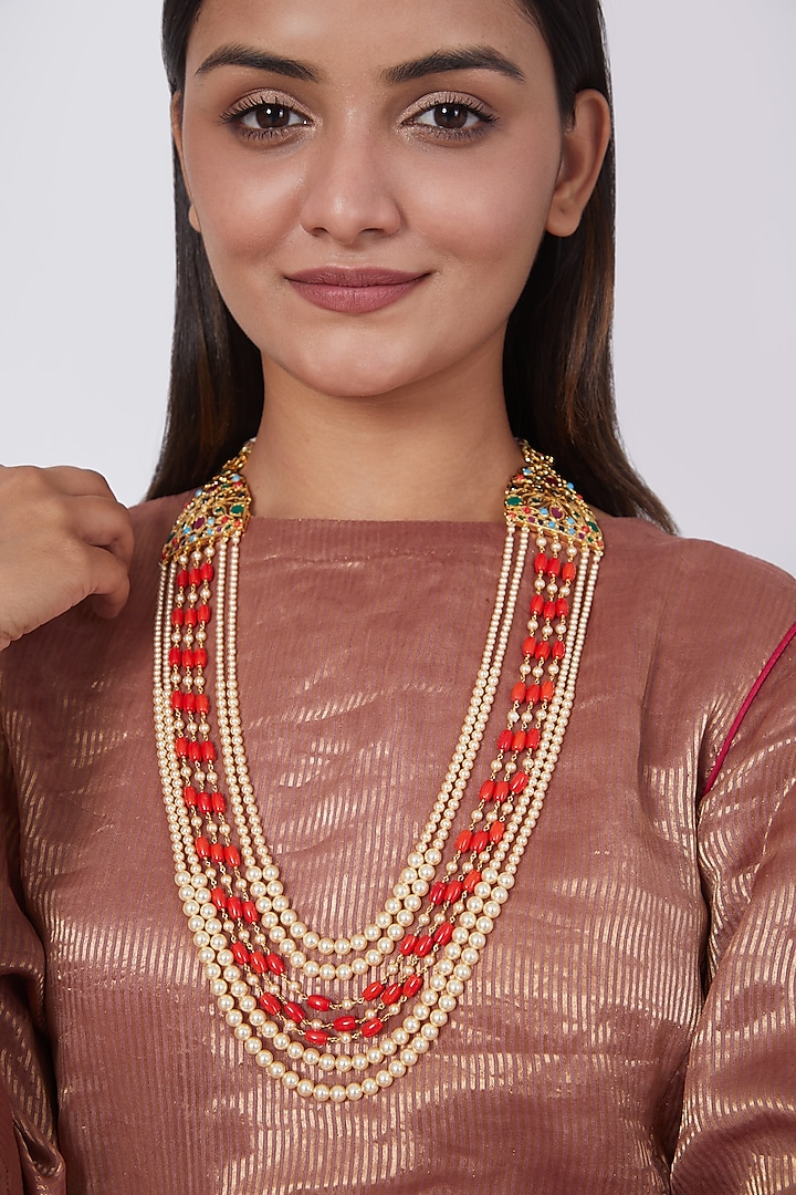 Designer Coral Beads Necklace 5 Layers Latest Trend at Rs 2800, मनको का  हार in Hyderabad