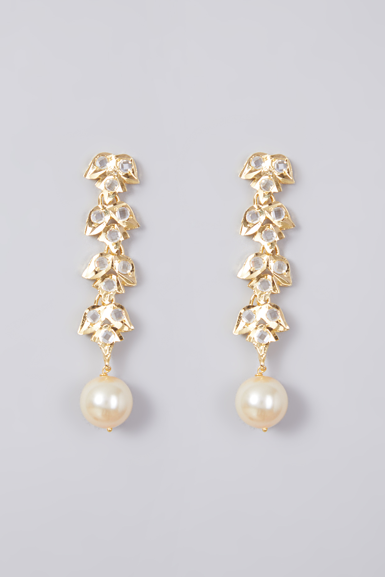 Gold Plated Kundan Polki & Pearl Dangler Earrings by Kiara