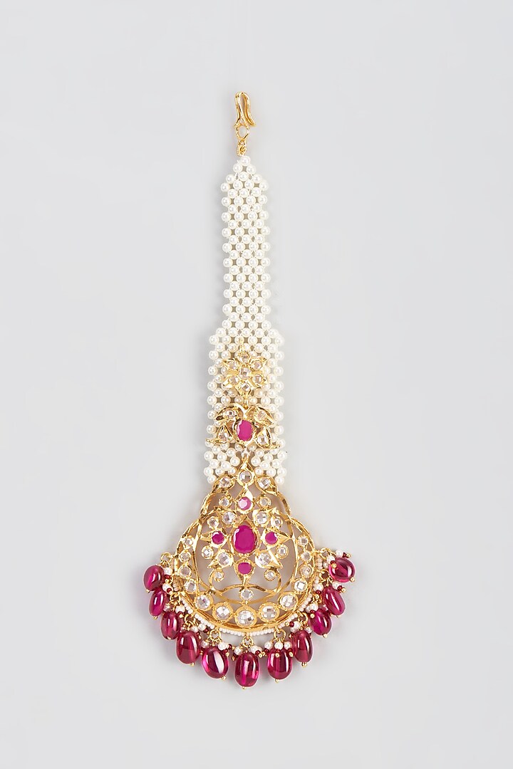 Gold Plated Kundan Polki & Red Onyx Maangtikka by Kiara at Pernia's Pop Up Shop