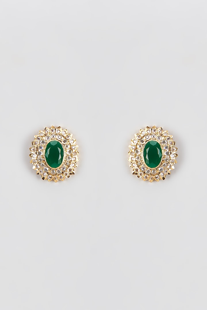 Gold Plated Kundan Polki & Quartz Stud Earrings by Kiara at Pernia's Pop Up Shop