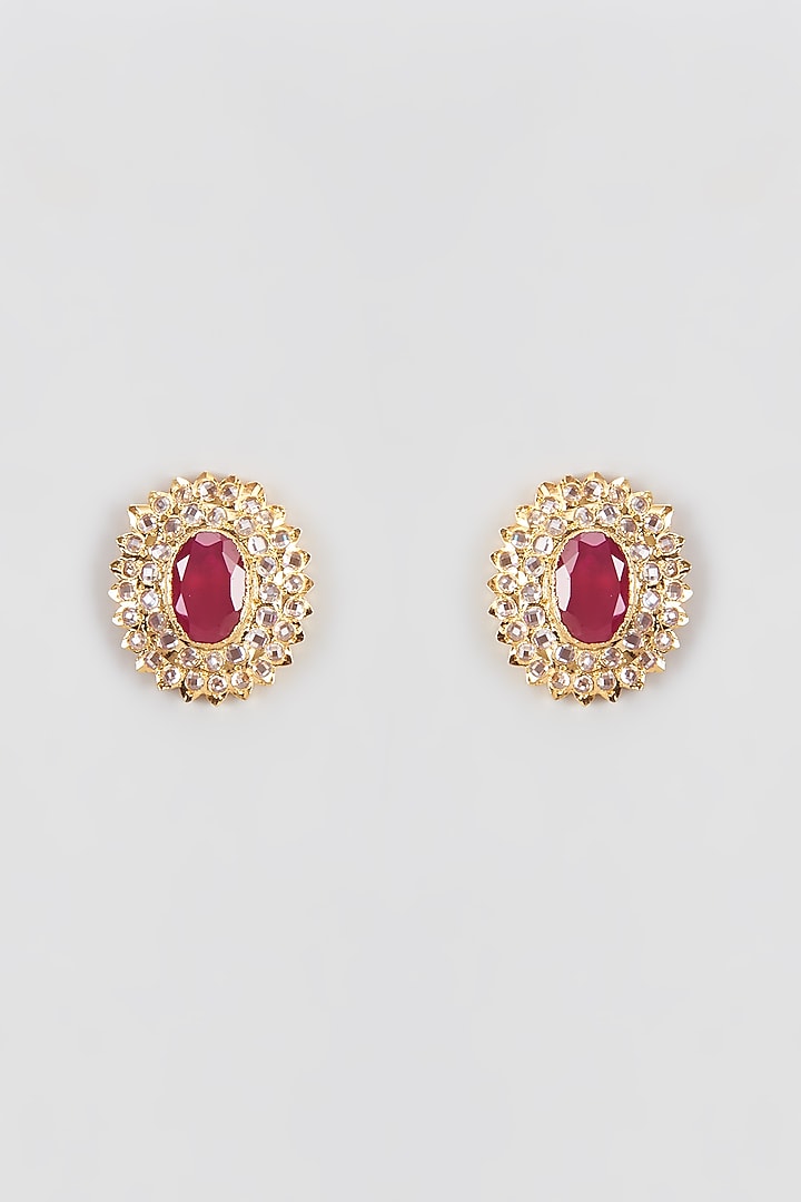 Gold Plated Kundan Polki & Quartz Stud Earrings by Kiara at Pernia's Pop Up Shop