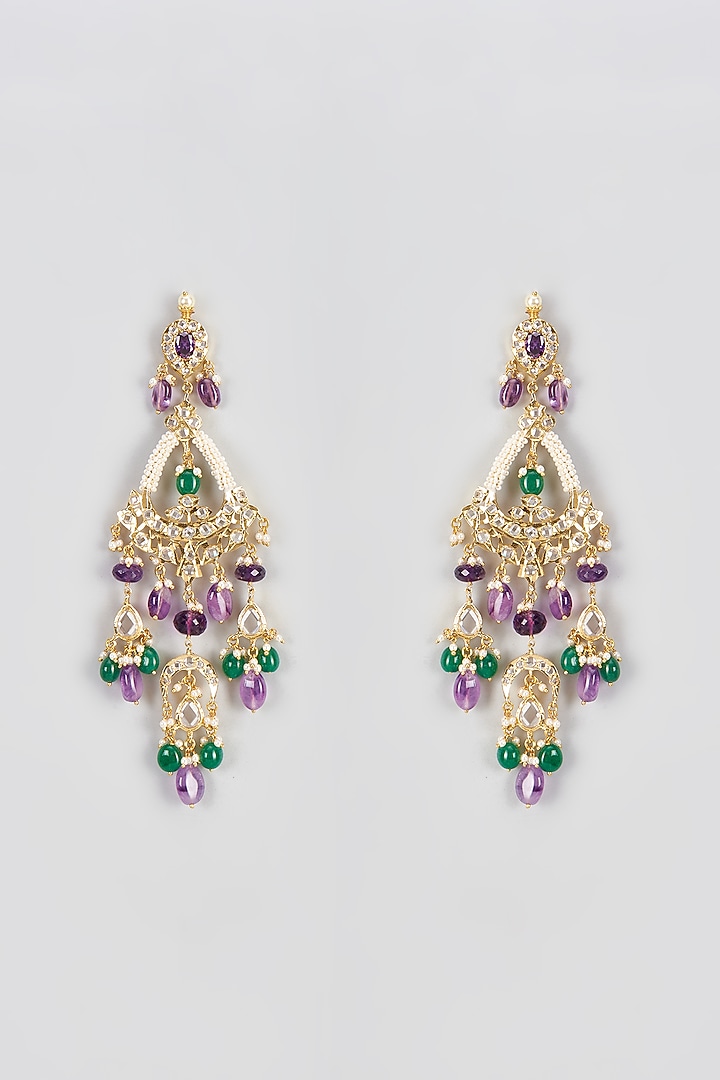 Gold Plated Kundan Polki & Onyx Dangler Earrings by Kiara at Pernia's Pop Up Shop