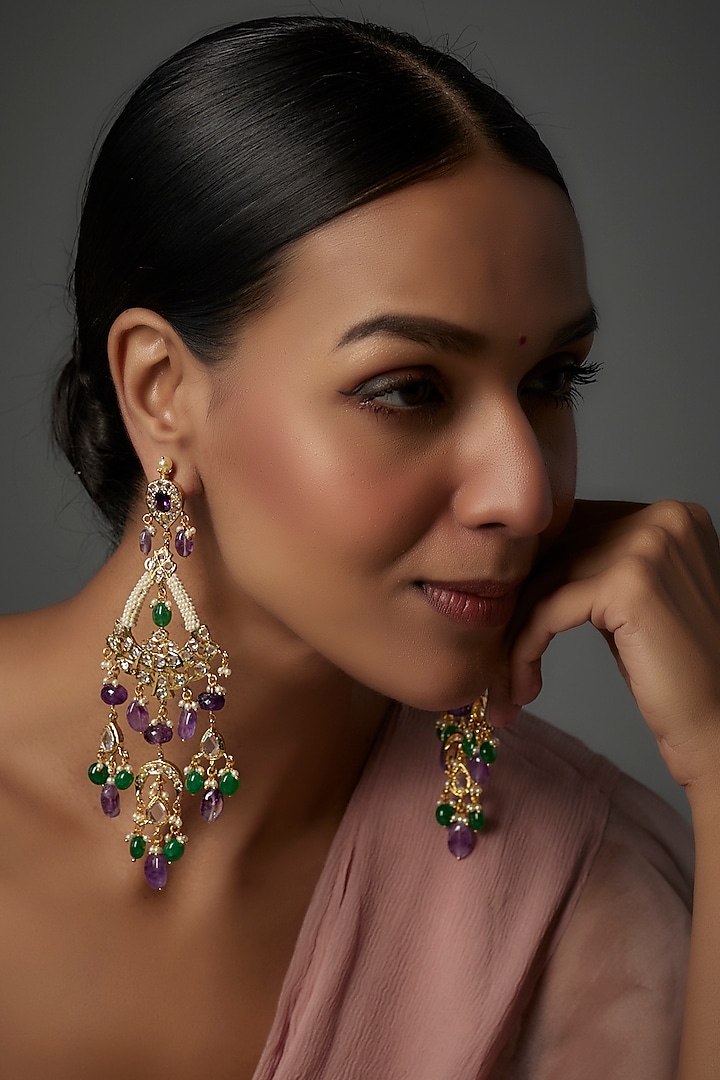 Gold Plated Kundan Polki & Onyx Dangler Earrings by Kiara at Pernia's Pop Up Shop