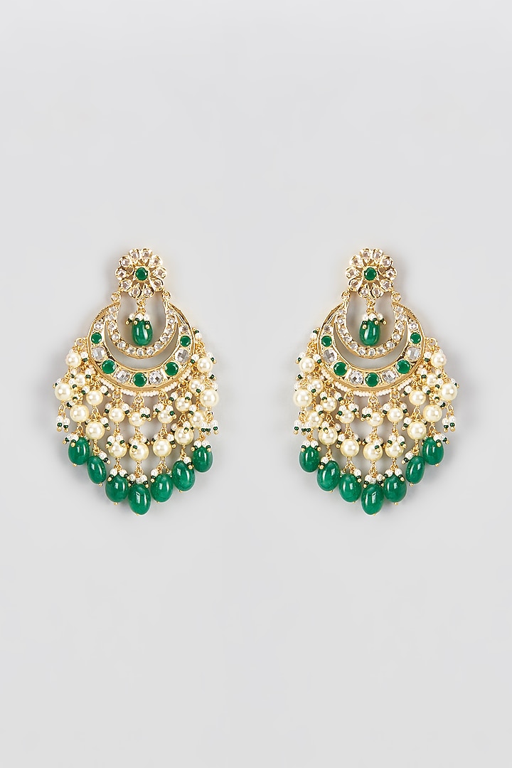Gold Plated Kundan Polki & Onyx Chandbali Earrings by Kiara at Pernia's Pop Up Shop
