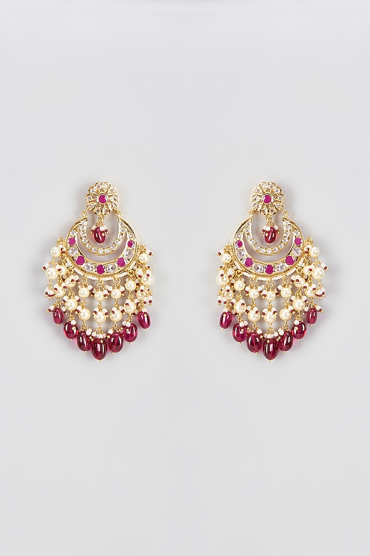 Gold Plated Kundan Polki & Onyx Chandbali Earrings by Kiara at Pernia's Pop Up Shop