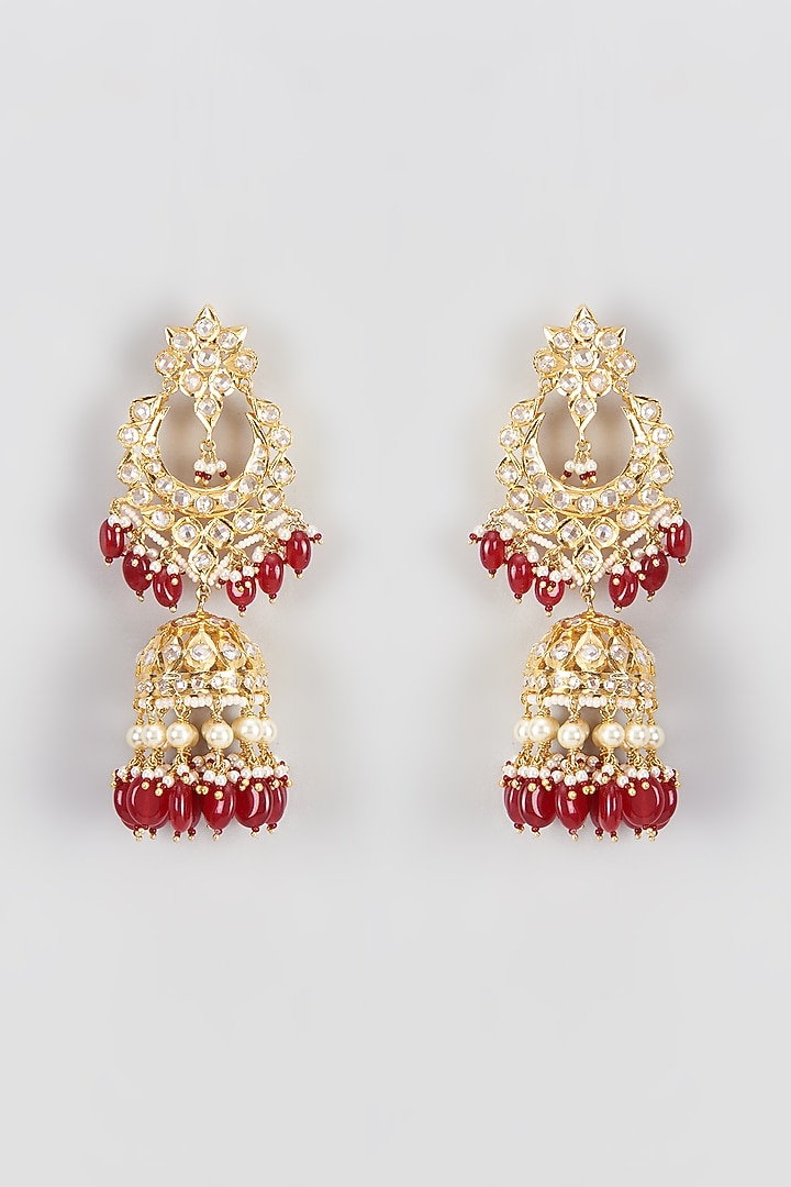 Gold Plated Kundan Polki & Onyx Jhumka Earrings by Kiara at Pernia's Pop Up Shop