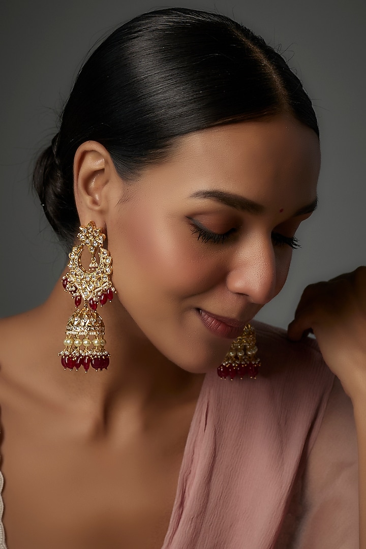 Gold Plated Kundan Polki & Onyx Jhumka Earrings by Kiara at Pernia's Pop Up Shop