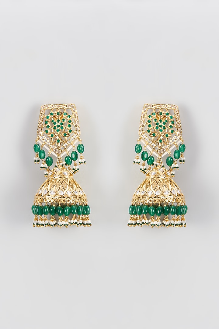 Gold Plated Kundan Polki & Onyx Jhumka Earrings by Kiara at Pernia's Pop Up Shop
