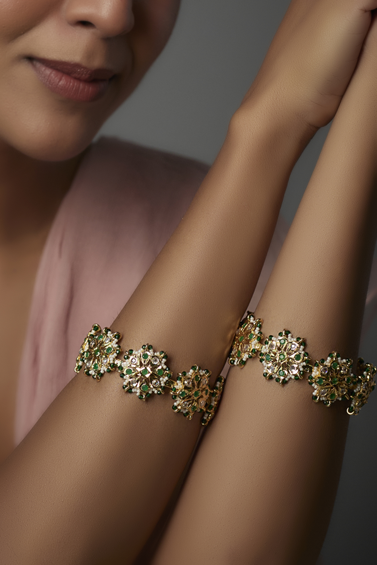 Gold Plated Kundan Polki & Onyx Bangles (Set Of 2) by Kiara at Pernia's Pop Up Shop