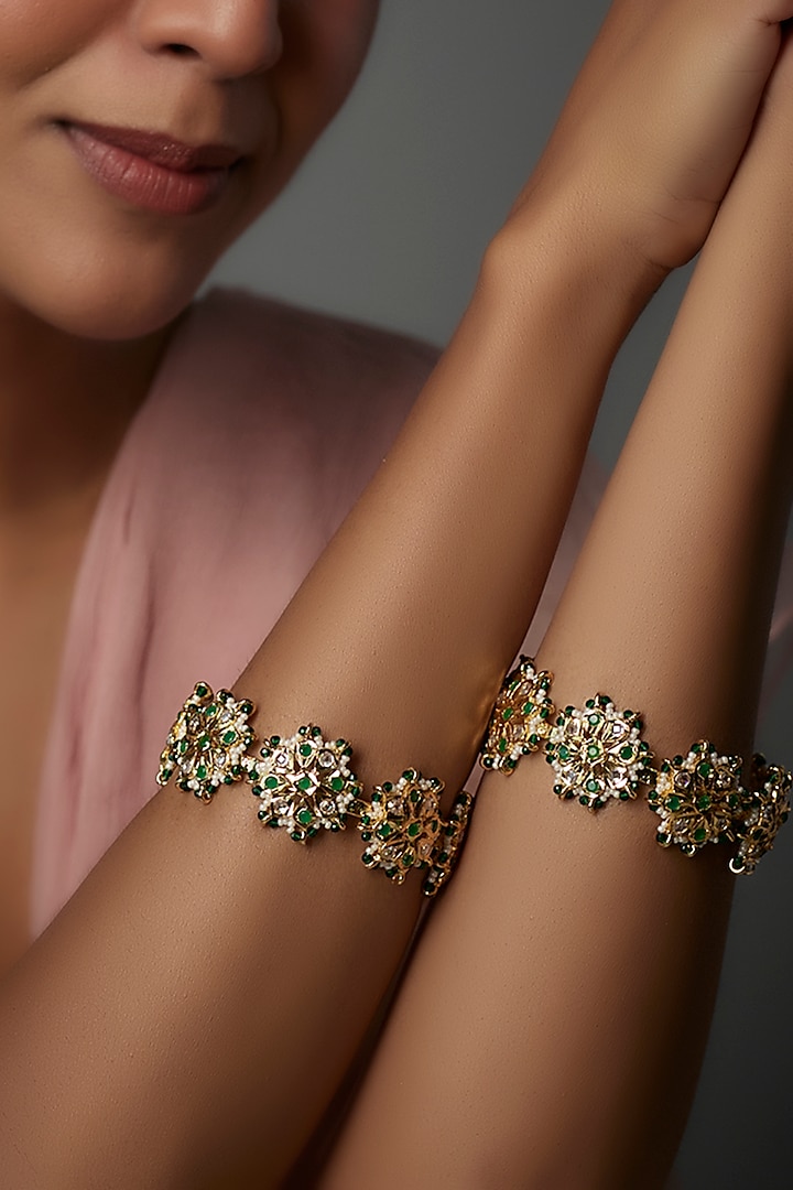 Gold Plated Kundan Polki & Onyx Bangles (Set Of 2) by Kiara at Pernia's Pop Up Shop