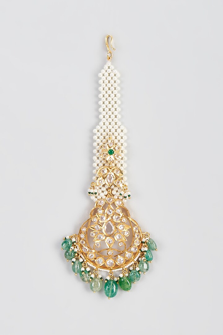 Gold Plated Kundan Polki & Onyx Maangtikka by Kiara at Pernia's Pop Up Shop