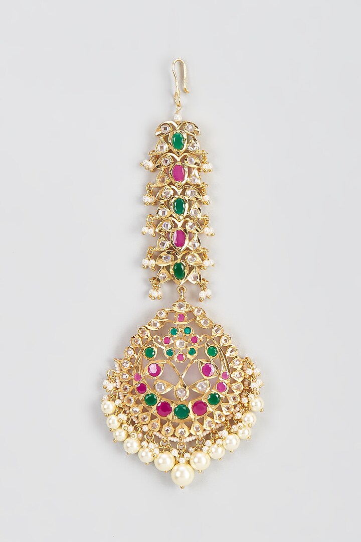 Gold Plated Kundan Polki & Onyx Maangtikka by Kiara at Pernia's Pop Up Shop