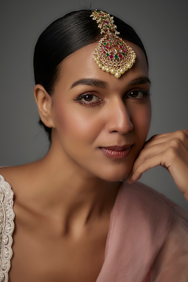Gold Plated Kundan Polki & Onyx Maangtikka by Kiara at Pernia's Pop Up Shop