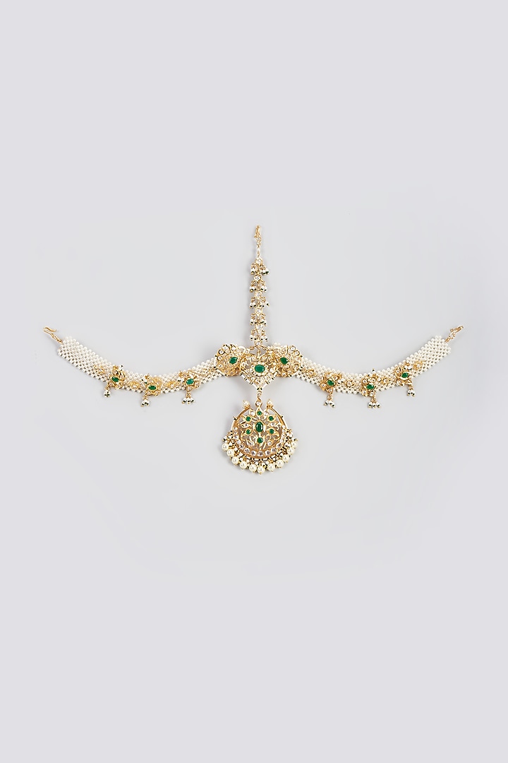 Gold Plated Kundan Polki & Onyx Mathapatti by Kiara at Pernia's Pop Up Shop