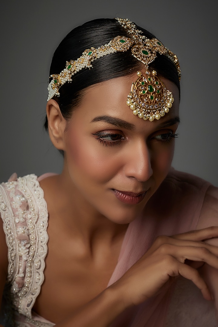 Gold Plated Kundan Polki & Onyx Mathapatti by Kiara at Pernia's Pop Up Shop