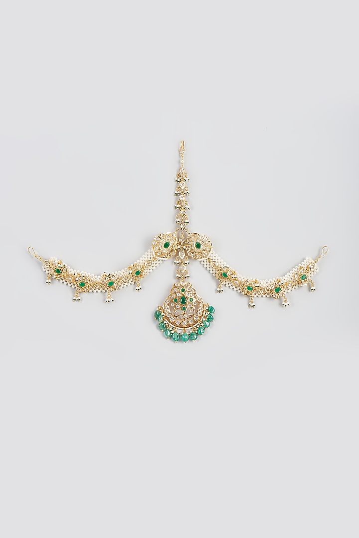 Gold Plated Kundan Polki & Onyx Mathapatti by Kiara at Pernia's Pop Up Shop