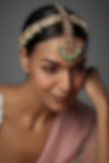 Gold Plated Kundan Polki & Onyx Mathapatti by Kiara at Pernia's Pop Up Shop