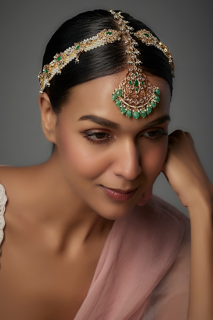 Gold Plated Kundan Polki & Onyx Mathapatti by Kiara at Pernia's Pop Up Shop