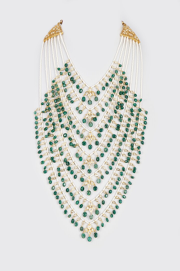 Gold Plated Kundan Polki & Onyx Long Layered Necklace by Kiara at Pernia's Pop Up Shop