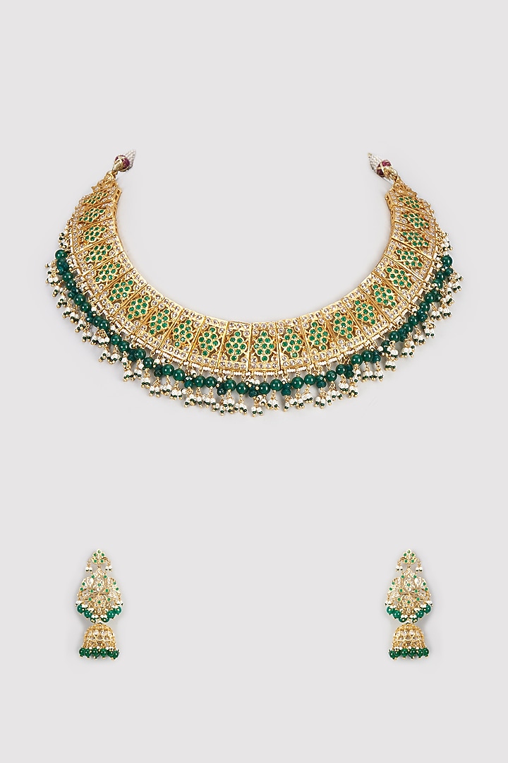 Gold Plated Kundan Polki & Pearl Choker Necklace Set by Kiara at Pernia's Pop Up Shop