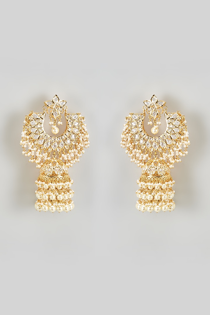 Gold Plated Kundan Polki & Pearl Jhumka Earrings by Kiara at Pernia's Pop Up Shop