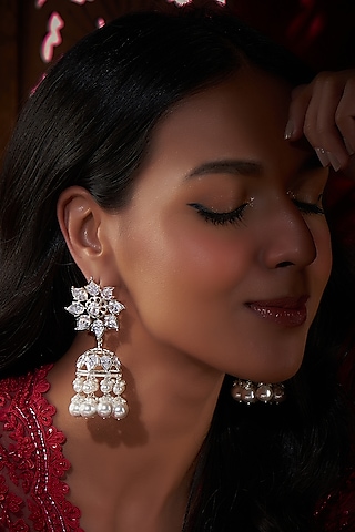 Gold Plated Kundan Polki & Pearl Jhumka Earrings by Kiara